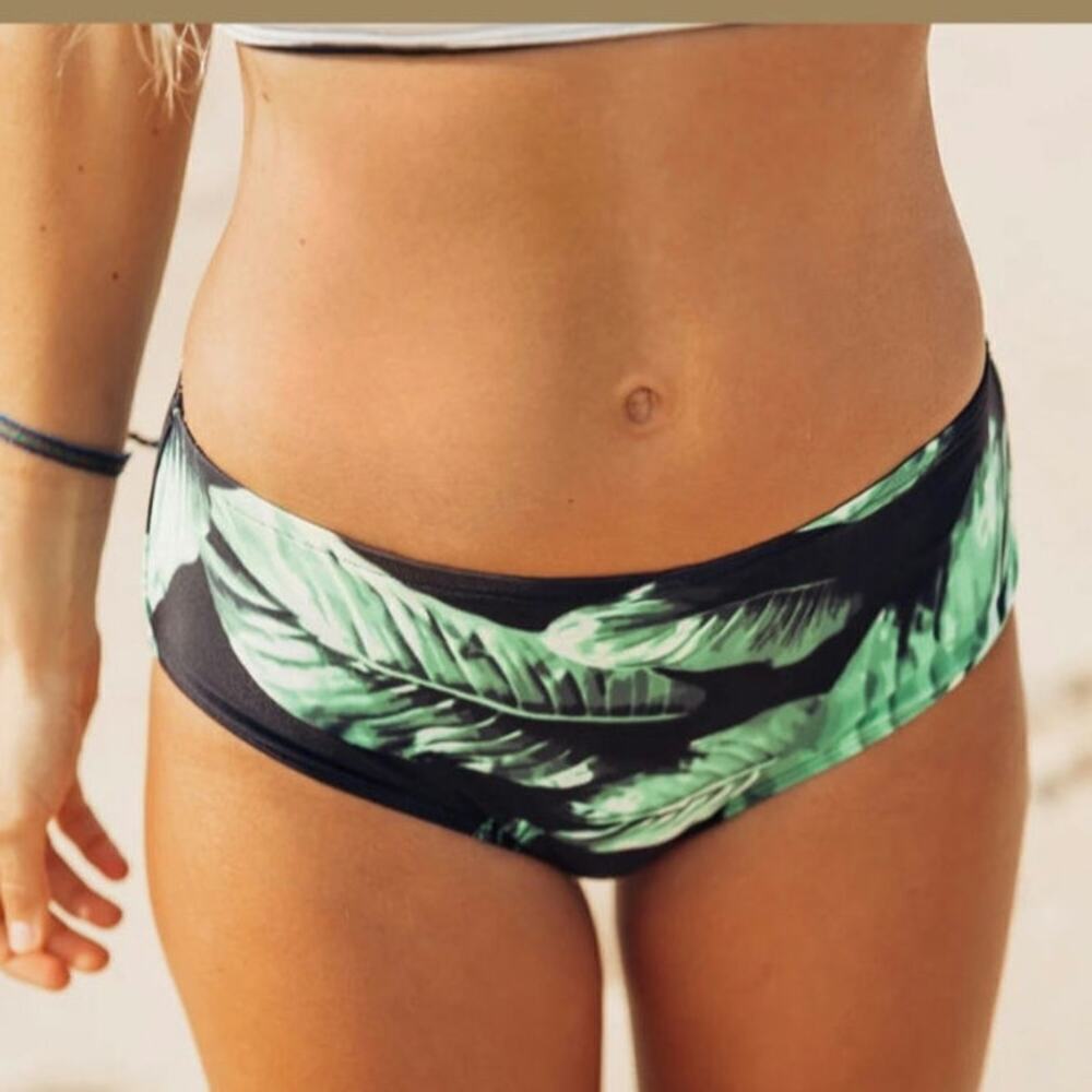 Albion Black Swim Bottoms with Green Leaf Print